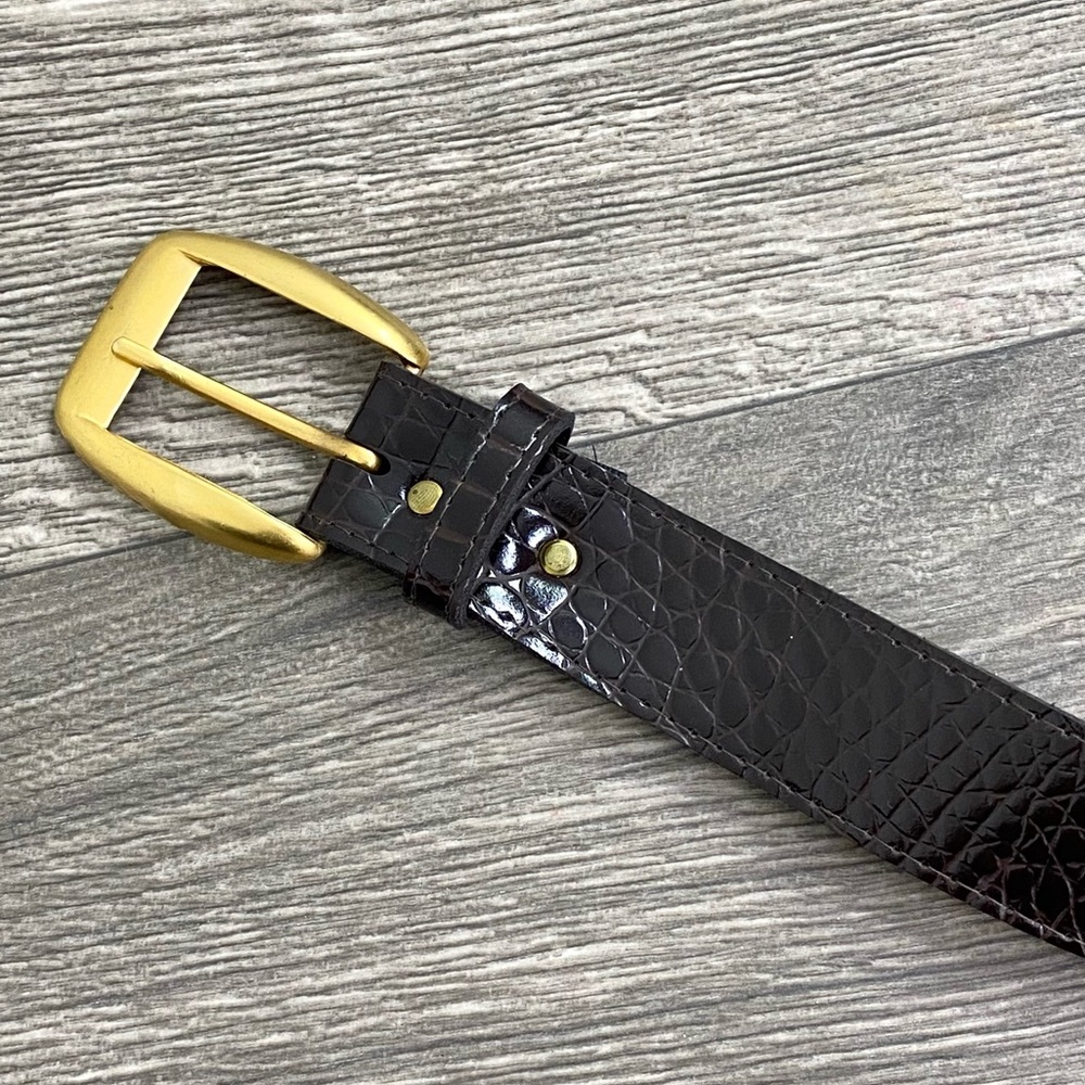 Vintage Brown Faux Croc Belt With Gold Hardware